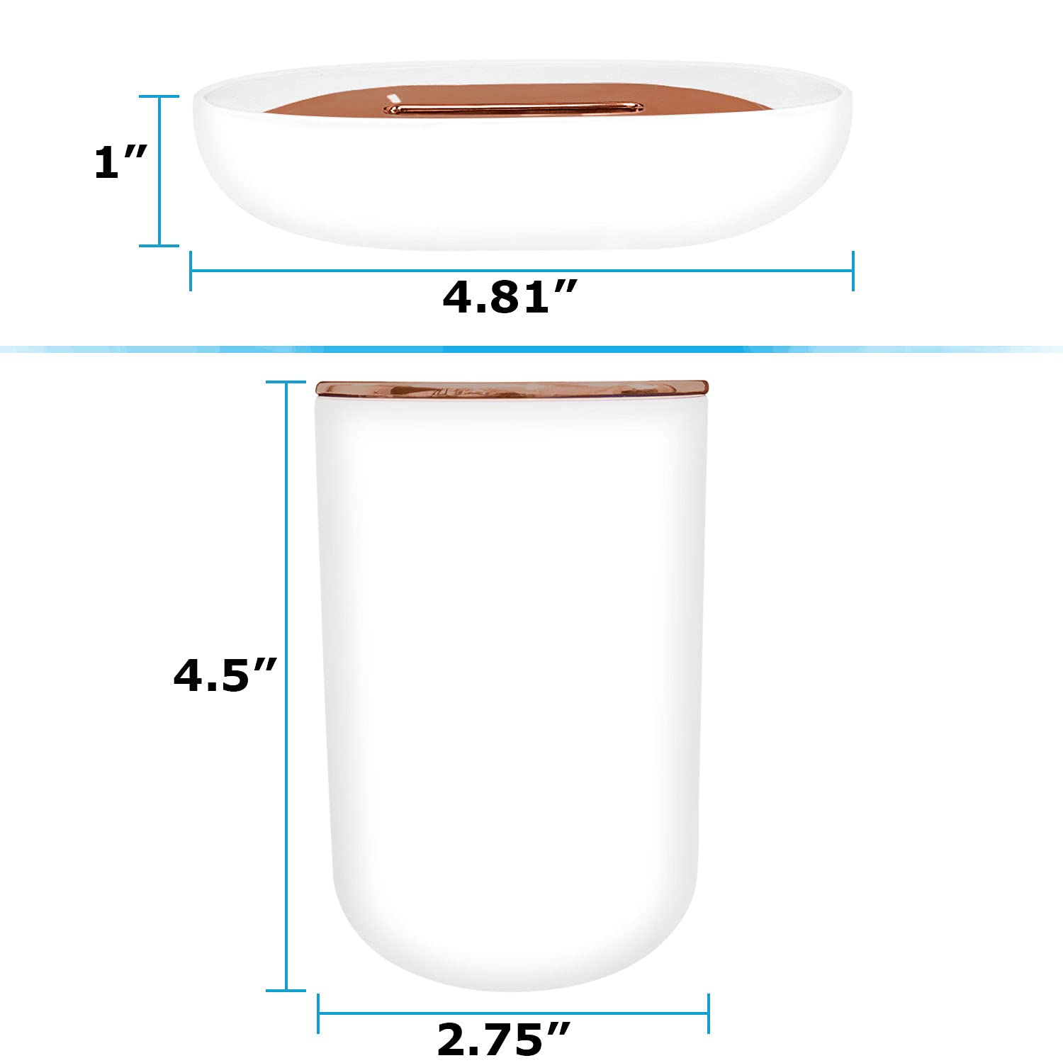 Blue Donuts Badezimmer-Zubehör-Set, Zahnbürstenhalter, Seifenspender, Rose Gold und Weiß, 4-teilig