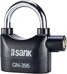 Cadeado com Alarme 110dB Antifurto, Sensor de Movimento, Resistente à Chuva, 3 Chaves, Para Motos e Portões, Modelo GN-395