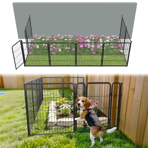 Image of FXW Garden Fence Outdoor for the Yard - 32in(H) x 18.2ft(L) Heavy Duty Metal Animal Barrier for Dog, No Dig Decorative Dog Fence with Fence-to-Wall Anchor (Pack of 4), 8 Panels, Black
