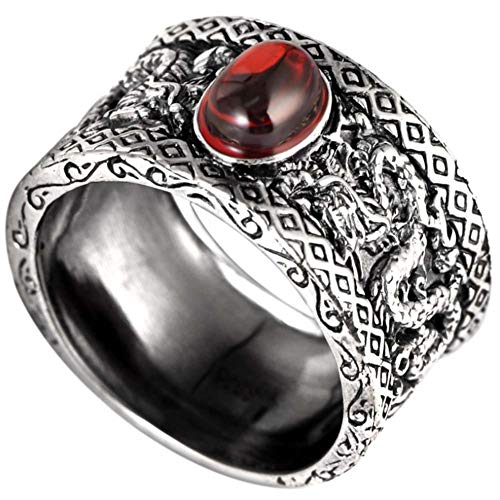 Bague Miyuan argent 925 rétro style thaï et grenat pour homme aux finitions artisanales