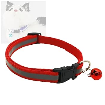 RvPaws Reflective Design Cute Small Dogs & Puppy Collar with Bell for Mini Dogs & Cat Adjustable Collar with Bell (Size-15mm, Color - Red)
