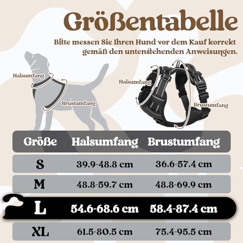 rabbitgoo Hundegeschirr Grosse Hunde, Verstellbare Geschirr Hund ohne Zug & Würgen, Anti Zug Hundegeschirr mit Griff, weich Gepolsterte Reflektierende Brustgeschirr, Schwarz L