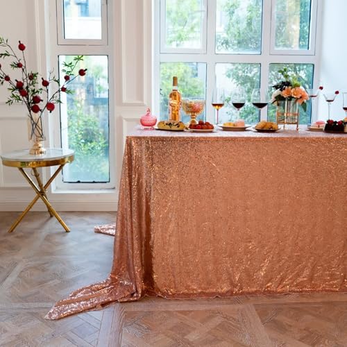 Nappe rectangulaire en polyester rose doré 230x500 cm pour table de fête