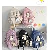 Selena Kawaii Backpack with Badges and Bear Accessories Aesthetic Cute Harajuku Itabag (Backpack+2 Bear Accessories+Badges,White)