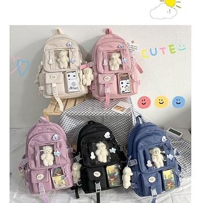 Selena Kawaii Backpack with Badges and Bear Accessories Aesthetic Cute Harajuku Itabag (Backpack+2 Bear Accessories+Badges,White)