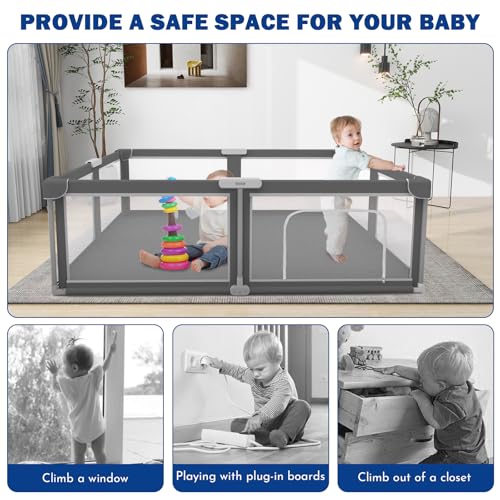 Foldable Baby Playpen - Portable, Spacious & Sturdy Play Yard for Babies and Toddlers, Quick 1-Minute Setup, Travel-Friendly, Safe & Durable for Indoor and Outdoor Use (Grey, 59x71 inches) - Image 3