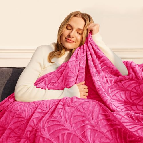 Whale Flotilla Flannel Fleece King Size Blanket for Bed, Soft Fluffy Velvet Bedspread Coverlet with Decorative Vintage Pattern for All Season, Warm and Lightweight, 90x104 Inch, Hot Pink