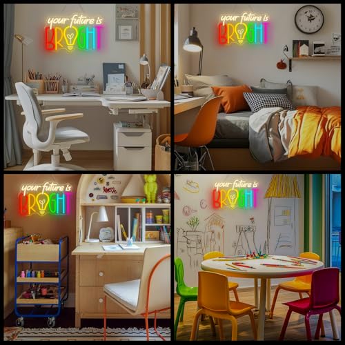 Image of Horseneon Your Future Is Bright Classroom Neon Sign Student Motivational LED Wall Decor for Schools, Teacher Gifts & Study Areas, USB-Powered with Adjustable Brightness