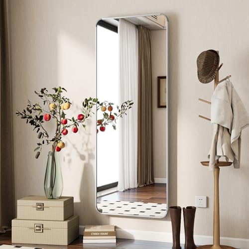 Image of BEAUTYPEAK Silver Full Length Mirror, 56 inchx21 inch Rounded Corner Floor Mirror Standing Hanging or Leaning Against Wall, Suitable for Bedroom or Dressing Room