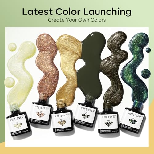 Image of modelones Gel Nail Polish Set, 6 Colors 2026 Spring Summer Green Gold Yellow Sparkle Reflective Glitter Gel Polish Dark Green 9D Cat Eye Nail polish with Magnet Soak Off LED Nail Art Kit DIY Gift