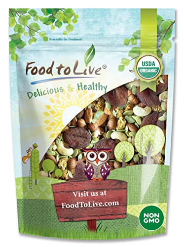 Organic 6-Forces Trail Mix, 2 Pounds — Raw, Non-GMO, Mulberries, Cashews, Pumpkin Seeds, Apricots, Hazelnuts, Almonds. Vegan Superfood, Kosher, No Added Sugar, Bulk