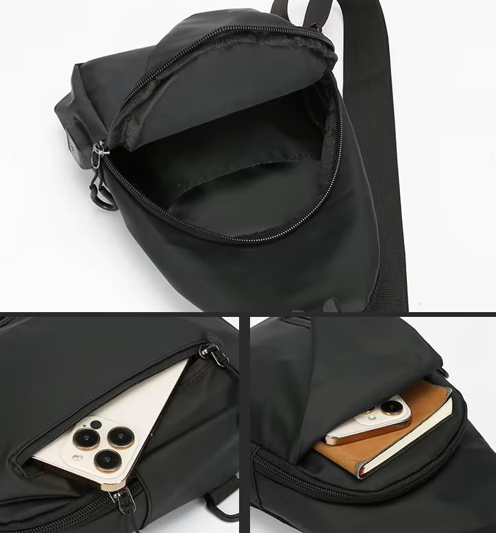 Image of WildHorn Nylon Sling Bag for Men & Women | Waterproof Chest Shoulder Bag with USB Charging Port | Compact Crossbody Bag for Phone, Wallet & Daily Essentials