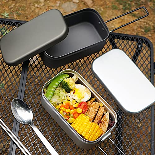 Spyminnpoo Camping Bento Box.aluminum Lunch Box Folding Handle Portable Stainless Steel Light Weight Cooking Bento Box For Outdoor Picnic (Natural Color Aluminum 800Ml With Skirt) #TOP1