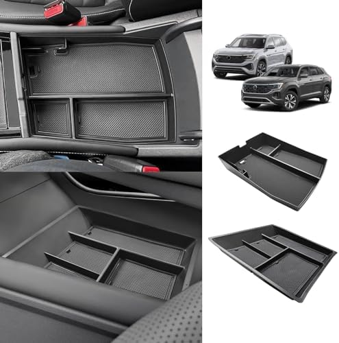Center Console Organizer & Lower Center Console Tray 2PCS Set Compatible with Volkswagen Atlas & Cross Sport 2024 Accessories(Console+Lower)