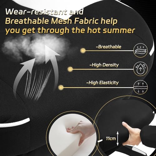 Sedia da Gaming Tessuto Traspirante, Fresco D'estate,Poltrona Gamer Ergonomica con Poggiapiedi, Schienale & Sedile Grandi Comodo, Nero+Bianco - Sedia gaming - Immagine 4