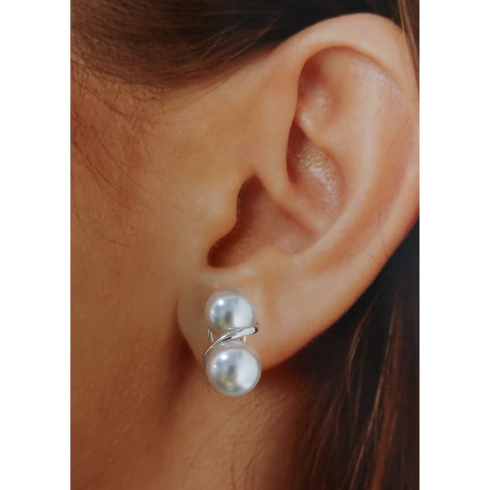 Pendientes tu y yo Perlas 10 Mm. en Plata de ley 925 con cierre omega