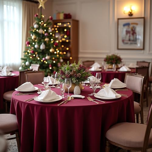 Image of sancua 90 Inch Round Tablecloth, 8 Pack Burgundy - Circle Polyester Fabric Table Cloth for Christmas Party Reception Banquet Birthday, Washable Formal Table Cover (Fit 30-72 Inch Tables)