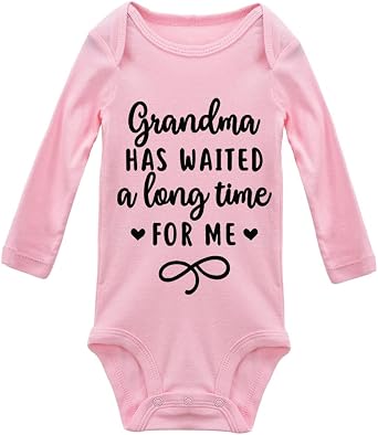 Grandma Has Waited A Long Time for Me Cute Letter Baby Long Sleeve Bodysuit