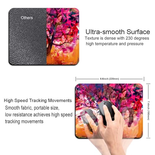 Image of Mouse Pad Abstract Tree Painting, Premium-Textured Custom Mouse Mat Design, Washable Mousepad Lycra Cloth, Non-Slip Rubber Base Computer Mouse Pads for Wireless Mouse