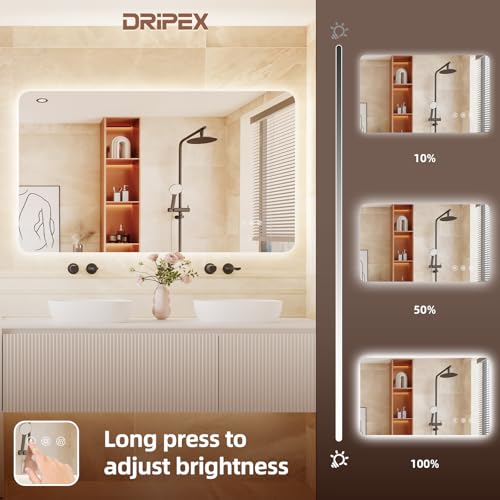 Dripex LED Bathroom Mirror with Lights, 700 * 1200 MM Light up Backlit Mirror Bathroom Anti Fog Illuminated Mirrors Dimmable Switch with 3 Colors,Horizontal/Vertical - Cosy Home Interiors Dripex LED Bathroom Mirror with Lights, 700 * 1200 MM Light up Backlit Mirror Bathroom Anti Fog Illuminated Mirrors Dimmable Switch with 3 Colors,Horizontal/Vertical - Image 3