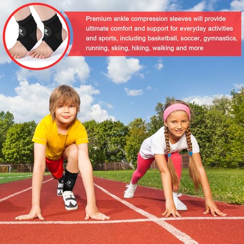 Image of Honoson 2 Pcs Ankle Brace Kid Ankle Support Youth Neoprene Lace up Compression Sleeve Foot Brace Stabilizer with Adjustable Strap for Sport Sprained Plantar Fasciitis Achilles Tendonitis(Black,L)