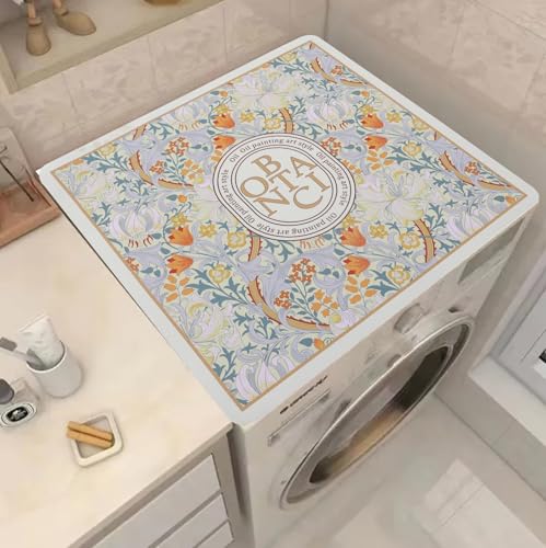 Image of HomeCloud Washing Machine Protective Mat for Top of Washer and Dryer - Non-Slip Waterproof Dust Cover for Laundry & Kitchen (60 x 60) (Beige Botanic)