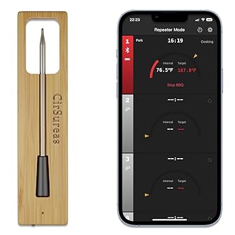 CirSureas Wireless Meat Thermometer,Digital Cooking Thermometer with Wireless Probe,330Ft Remote Range Food Thermometer,with iOS & Android Read App -Preprogrammed Temperatures for BBQ, Oven, Grill