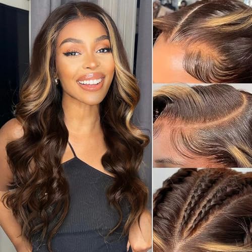 GUIGUZIN Brown Blonde Body Wave Lace Front Wigs Human Hair