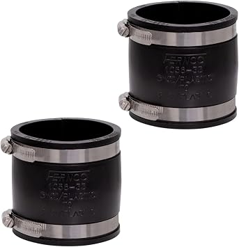 Fernco 1056-33 3 in Flexible Coupling, Unshielded DWV Pipe Connector for PVC, ABS, Cast Iron & Steel, Slip-On Repair Coupler w/Stainless Bands, 2-Pack