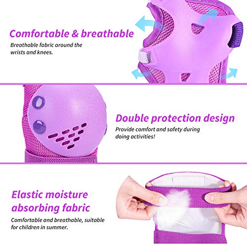 Knee Pads Kids/Youth, 6-in-1 Sports Knee Elbow Wrist Pads Guards, Safety Protective Gear for Roller Skates Cycling BMX Bike Skateboard Inline Skatings Scooter Riding and Other Extreme Sports