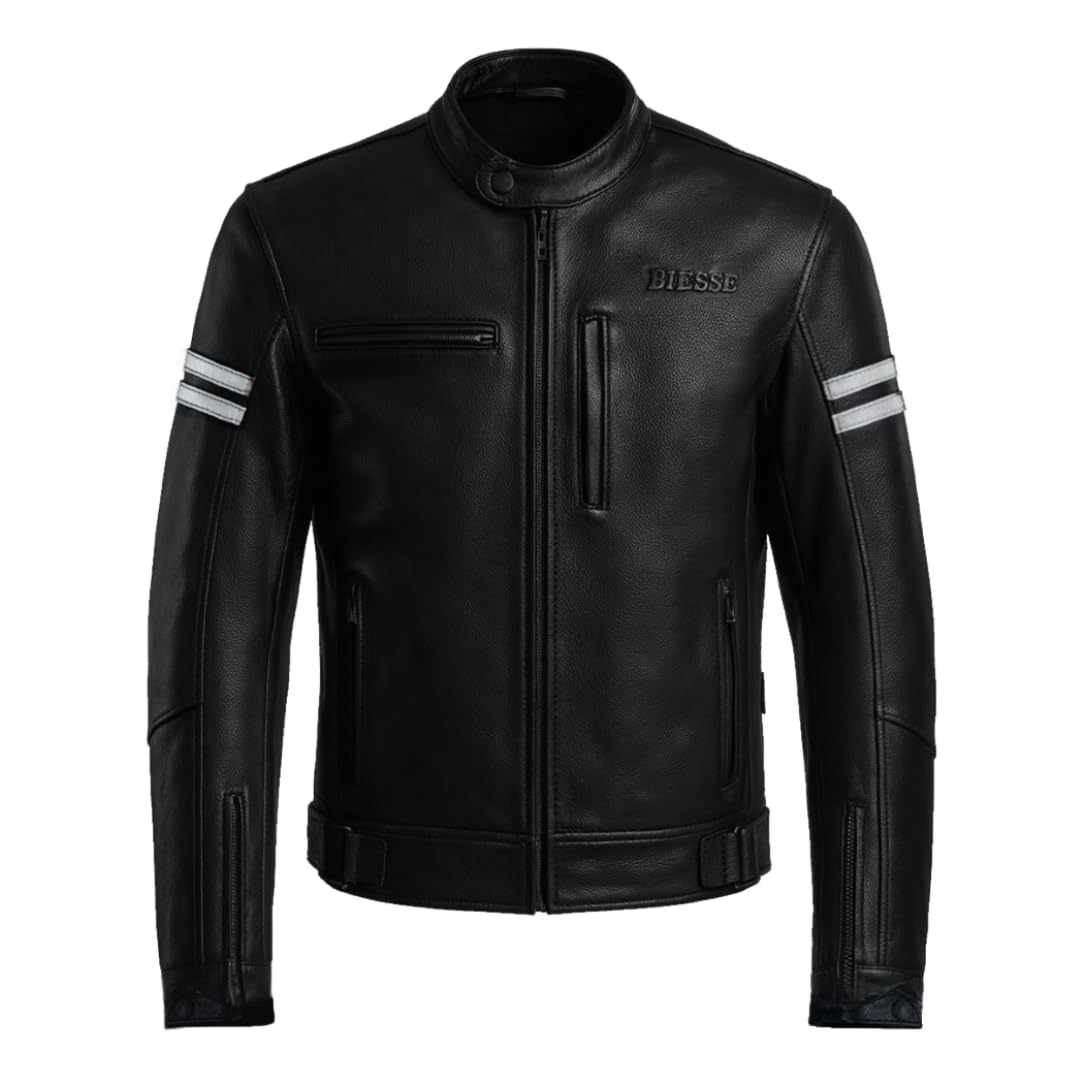 BI ESSE - Chaqueta de cuero para moto, estilo vintage, con protecciones, chaqueta certificada