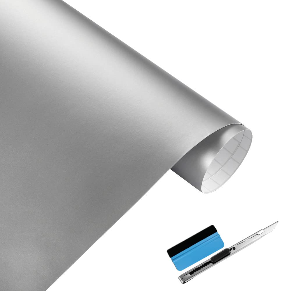 NewL Película autoadhesiva de Vinilo Plata Mate para liberación de Aire, clasificación al Aire Libre para Uso automotriz, Contiene Herramientas de instalación (30 cm x 150 cm)