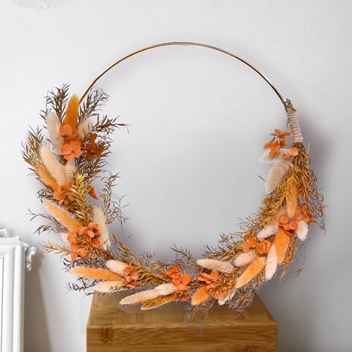 Image of Cortina Artificial Wall Flower Circle Bouquet | Aesthetic Room Decor, Home Decor, Living Room Decor & Bedroom Decor | Great for Christmas Gifting - Orange - 15x2x40 CM