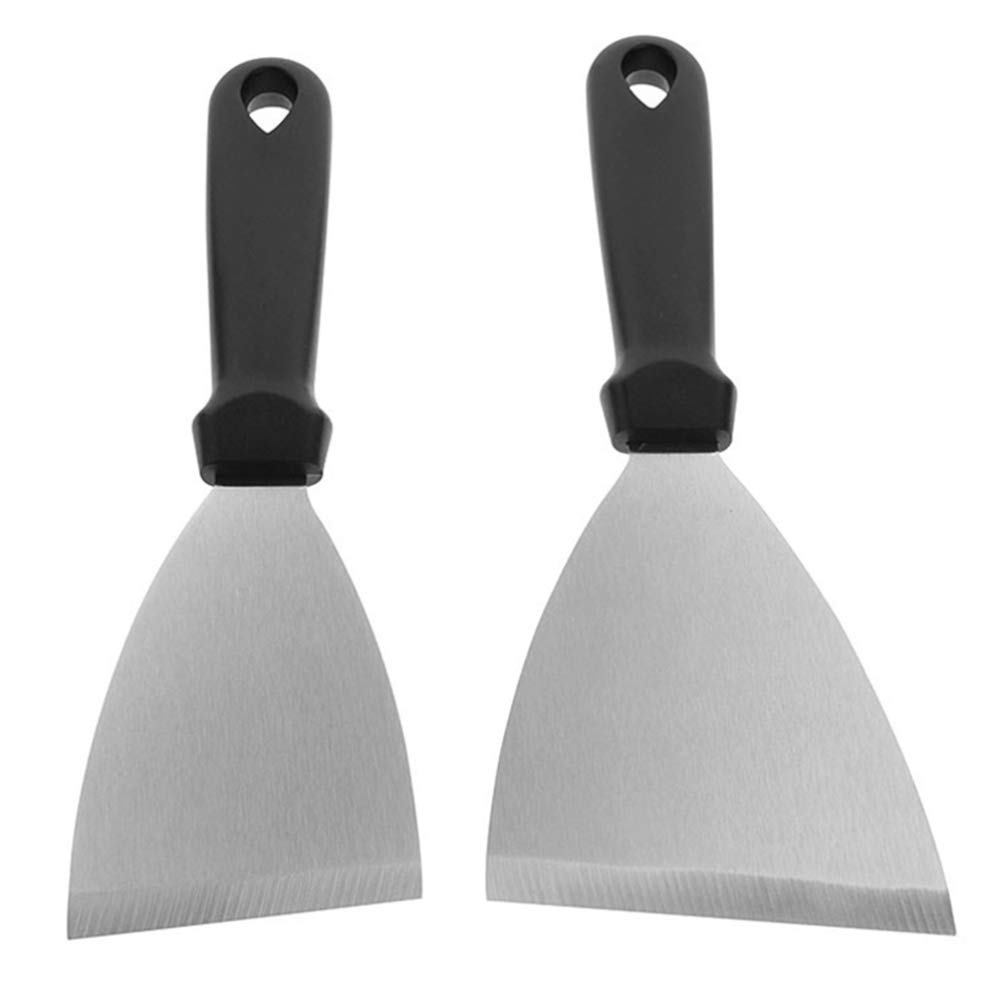 DOITOOL Metal Spatula Cake Spatula 2pcs Food Fried Scraper Stainless Steel Teppanyaki Steak Pizza Frying Shovel Slant Grill Griddle Spatula for Home Kitchen Black Cheese Pizza Pizza Spatula