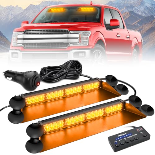 Image of Nilight 32LED Amber Dash Strobe Light w /Controller Windshield Mount | User-Friendly Panel 2-in-1 Deck Split Flashing Lights for Truck Construction Pickup Interior Front /Rear Mount 36 Modes