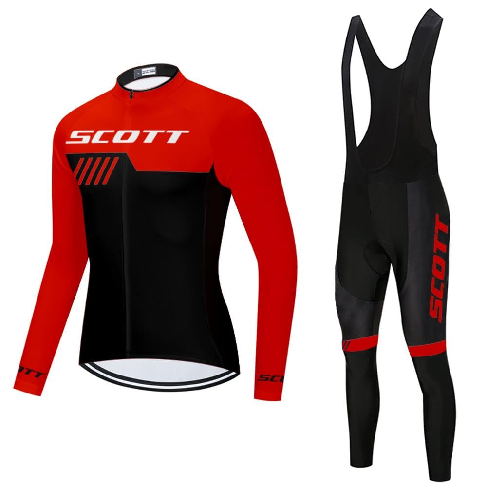 Men's Cycling Jersey Set Long Sleeve Bike Shirts Bicycle Clothing Cycling Bib Pants with 20D Gel Padded