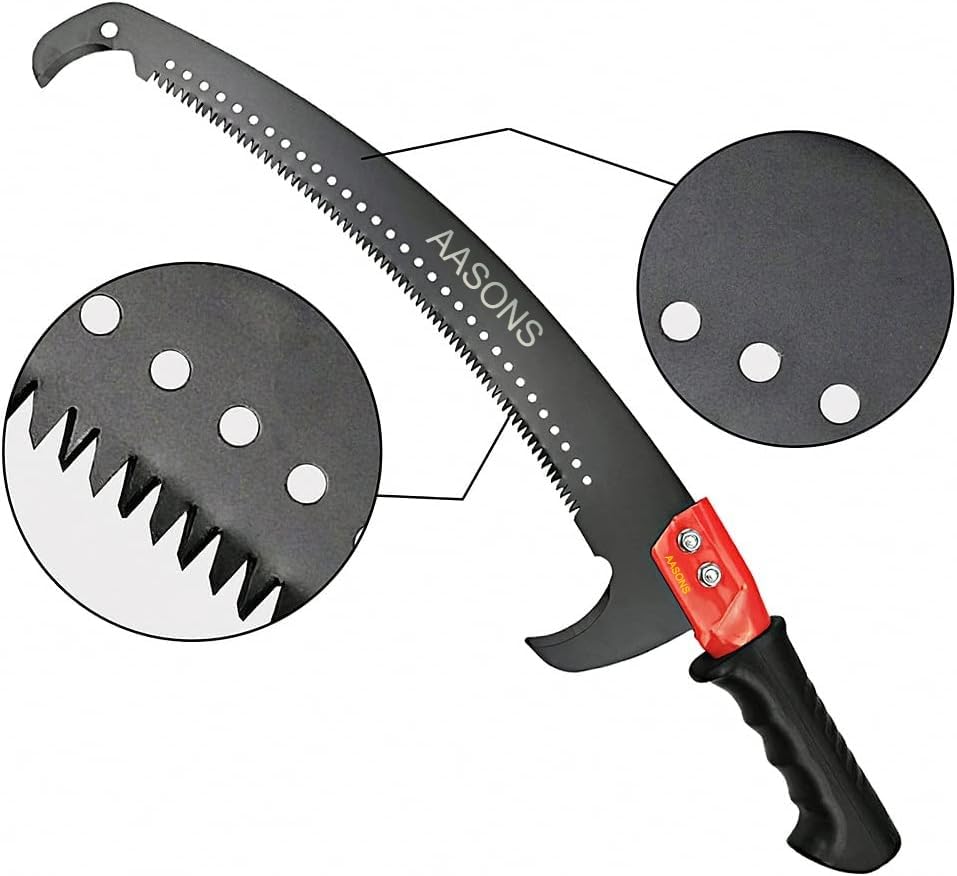 AASONS Pruning Saw With Pole Fixing Slot | Curved Blade Hand Saw | Professional Tree Saw With Hook Rust Resistance Sharp Teeth Blades | With Rubber Grip Handle Long Reach Tree Branch Cutter 23inch - Image 4 thumbnail