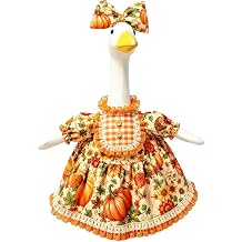 NUFIWI Porch Goose Outfit Halloween Fall Pumpkin Dress Costume Lawn Goose Statue Clothes with Bow Hat