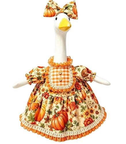 NUFIWI Porch Goose Outfit Halloween Fall Pumpkin Dress Costume Lawn Goose Statue Clothes with Bow Hat