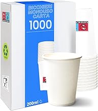 MOHOME 1000 Bicchieri Carta 200 ml Monouso Bicchiere Bianco Compostabili Biodegradabili Bevande Calde Acqua Tè Tisana Cappuccino Caffè Eventi