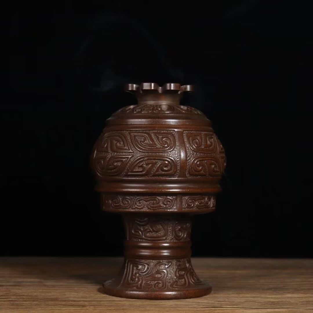 Quemador de Incienso Chino de Cobre Puro, Estilo Chino, para aromaterapia, Horno Hueco Boshan, Quemador de Incienso de Cobre para Oficina y hogar, 8,5 x 8,5 x 18 cm.