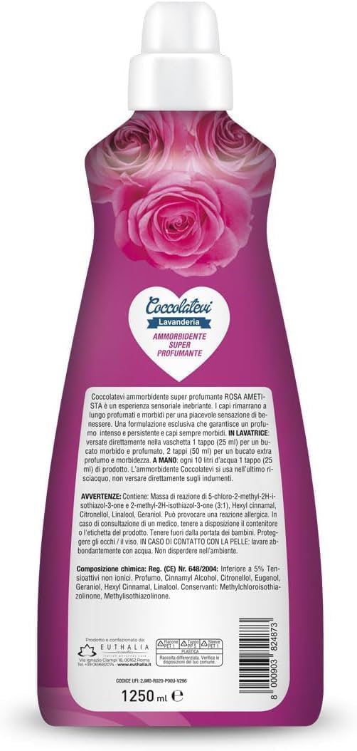 Coccolatevi Ammorbidente Super Profumante Amethyst Rose, Suavizante superperfumado, ropa perfumada y suave, 50 lavados, 1250 ml + llavero Beni Culinari gratuito