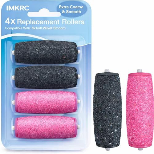 Lot de 4 têtes de rouleau de rechange pour Scholl Velvet Smooth Express Pedi, recharges extra grossières et lisses, lime électrique pour enlever les...