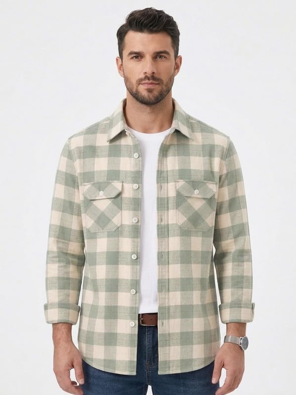 Image of DEELMO Men's Stylish Cotton Blend Casual Chakes Shirt || Full Sleeve Shirt with Dual Flap Pockets Fabric || Perfect for Casual and Classic Fit & Style || Stylish Everyday Wear