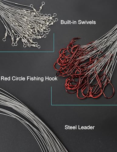 Avlcoaky Circle Hooks Rigs Catfish Rig - 50pcs Circle Hooks with Leader Saltwater Fishing Circle Hook and Leaders 1/0-10/0 Heavy Duty Bass Catfishing Tackle