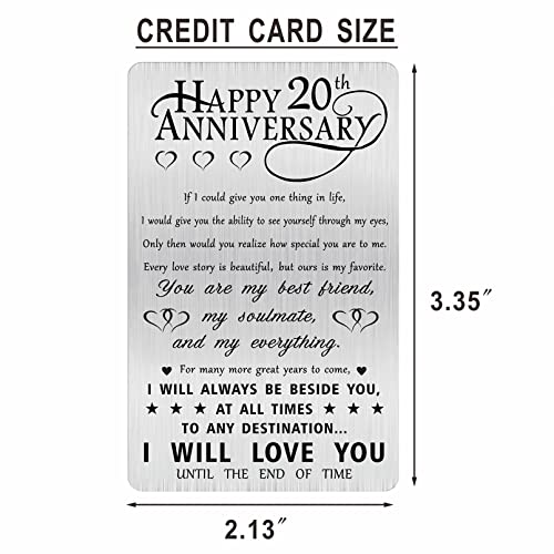 Alotozo 20th Anniversary Card Gifts for Him Husband Her Men, Happy 20 Years Wedding Anniversary Engraved Wallet Card Gift for Wife Boyfriend Men2