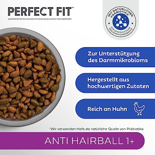 PERFECT FIT Anti-Hairball Adult Trockenfutter für erwachsene Katzen ab 1 Jahr - Huhn, 750g (6 Beutel)
