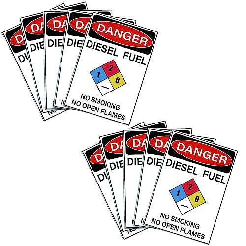 Image of CVANU Danger DIESEL FUEL No Smoking No Open Flames Warning Safety Self-Adhesive Waterproof PVC Vinyl Sign Sticker Size (11.7inchX8.3inch) Pack of 10