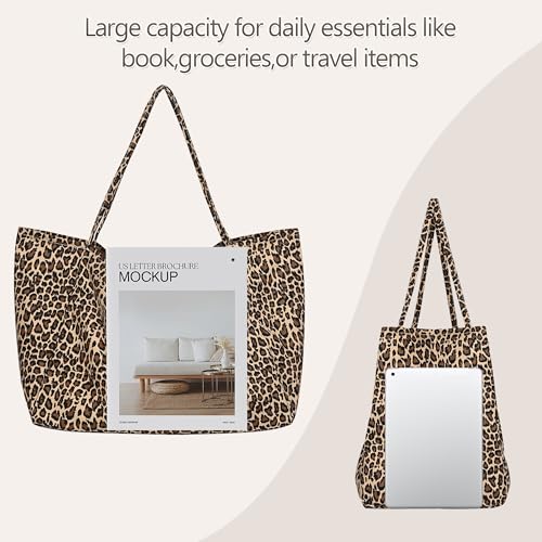 Bolsa Tote de Lona con Estampado Leopardo Grande miniatura 7