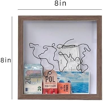 Travel Memory Box, Keepsake Shadow Box, Ticket Shadow Box with Slot, Keepsakes, Ticket Holder with World Map and Plane Design, Theatre Gifts ( Color : Brown , Size : 8 inches )